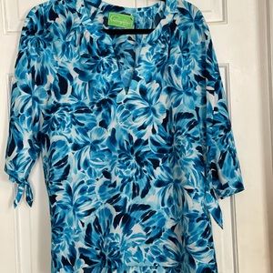 Pappagallo Blue Print Blouse  Top